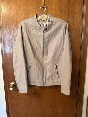 new directions Taupe Faux Leather Zip-Front Jacket